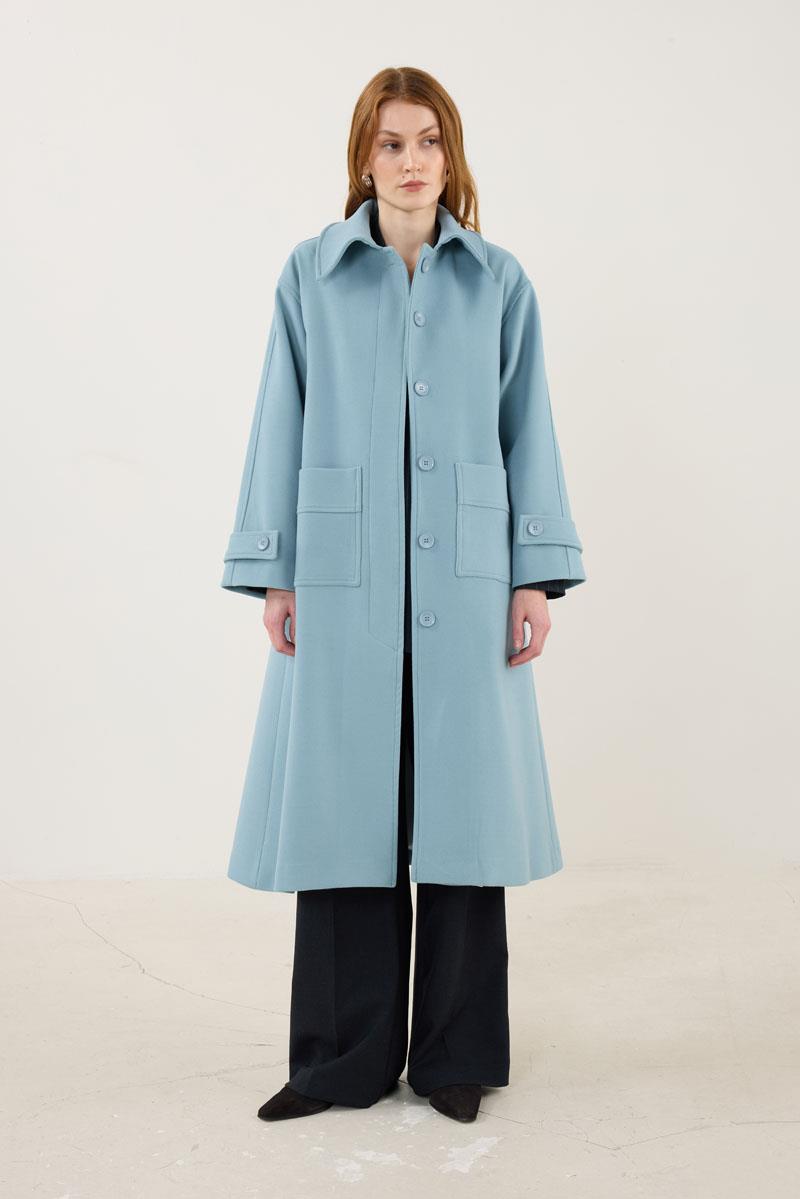 Premium Kaşe Kaban Retro Mavi