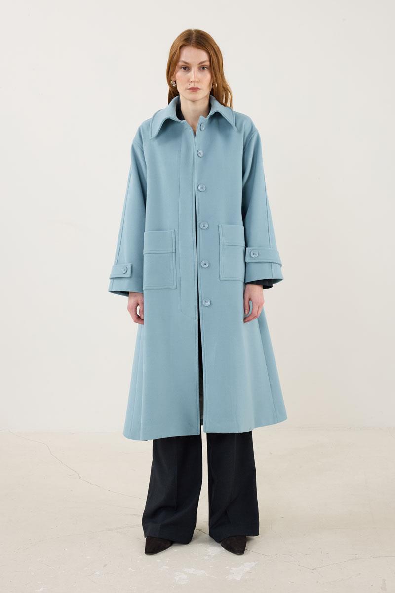 Premium Kaşe Kaban Retro Mavi