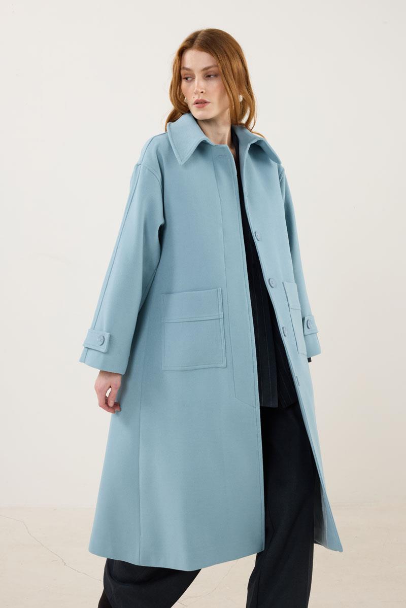 Premium Kaşe Kaban Retro Mavi