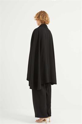 Premium Krep Pelerinli Ceket Siyah