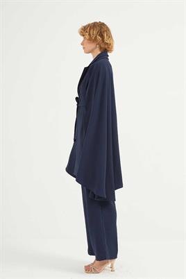 Premium Krep Pelerinli Ceket Lacivert