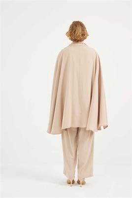 Premium Krep Pelerinli Ceket Taş