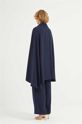 Premium Krep Pelerinli Ceket Lacivert