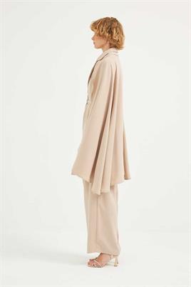 Premium Krep Pelerinli Ceket Taş