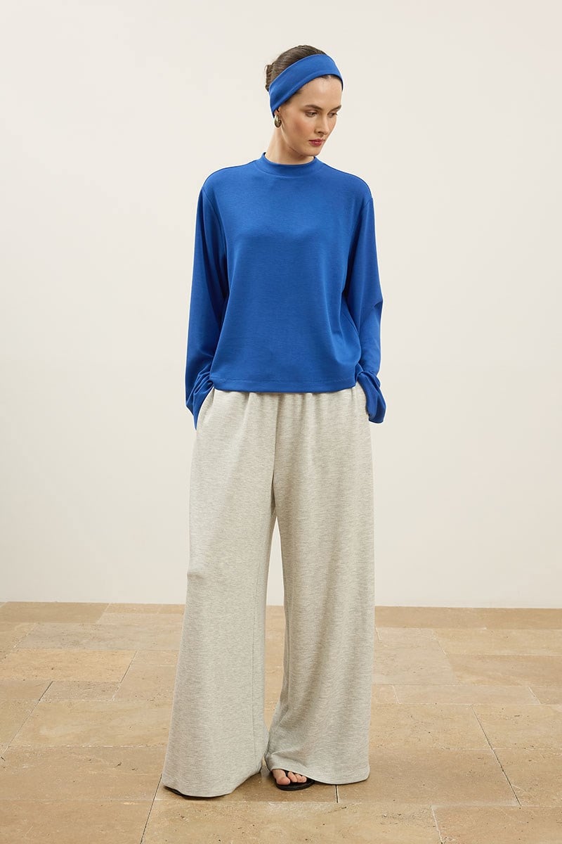 Rahat Kesim Basic Sweatshirt Kobalt Mavisi