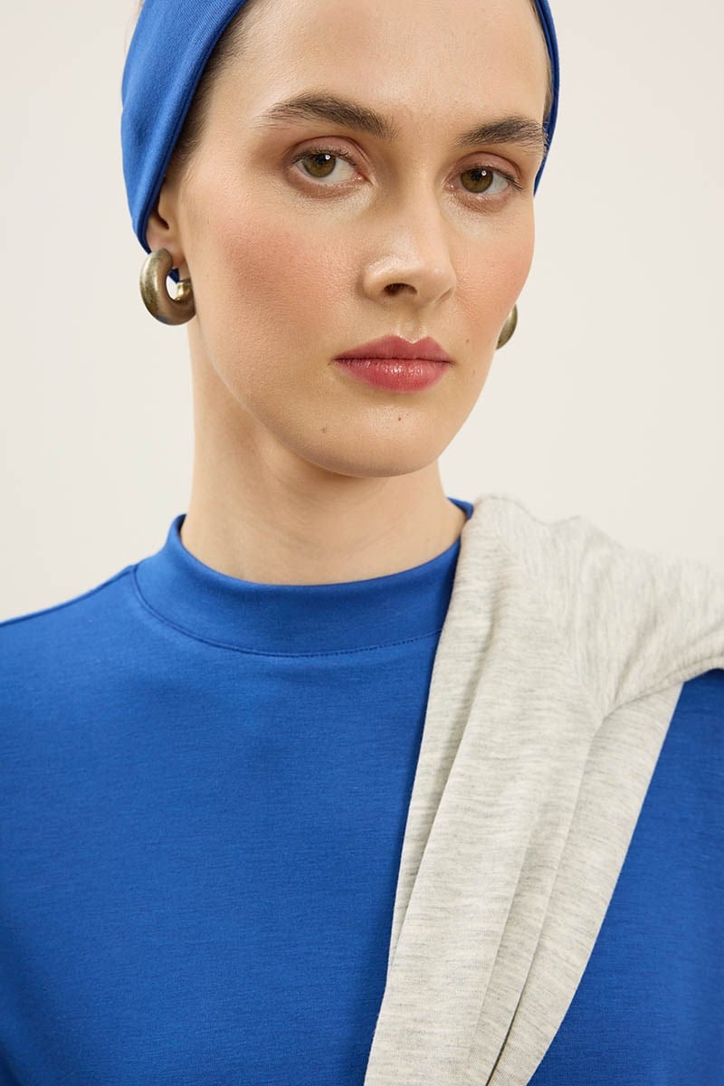 Rahat Kesim Basic Sweatshirt Kobalt Mavisi