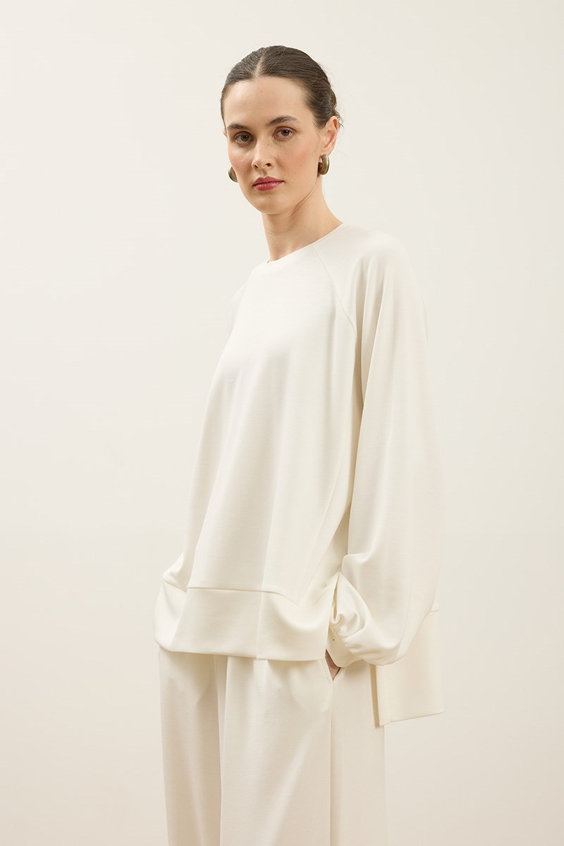 Rahat Kesim Sweatshirt Ekru