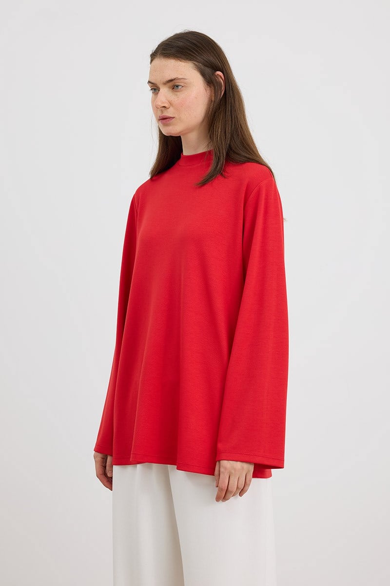 Rahat Kesim Uzun Sweatshirt Kırmızı