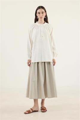 Reglan Kollu Keten Bluz Naturel