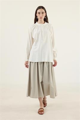 Reglan Kollu Keten Bluz Naturel