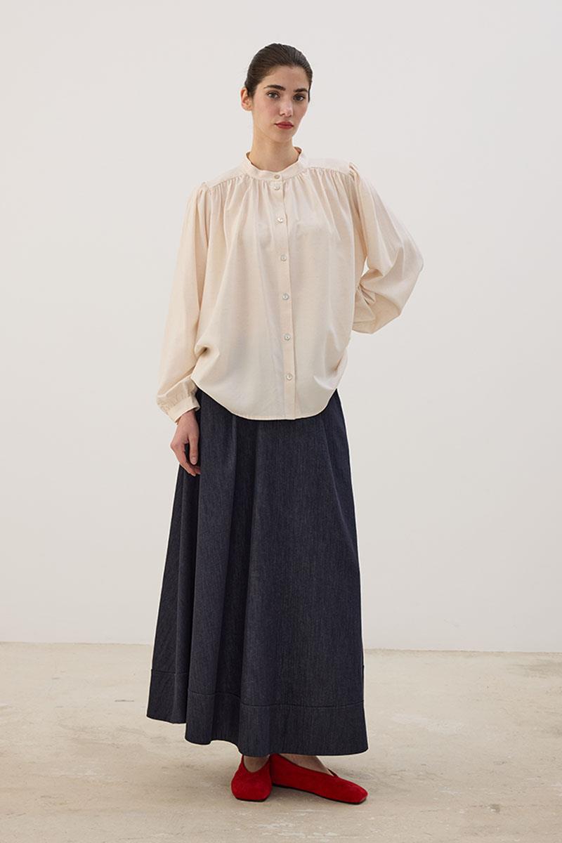 Robadan Büzgülü Kısa Gömlek Ekru