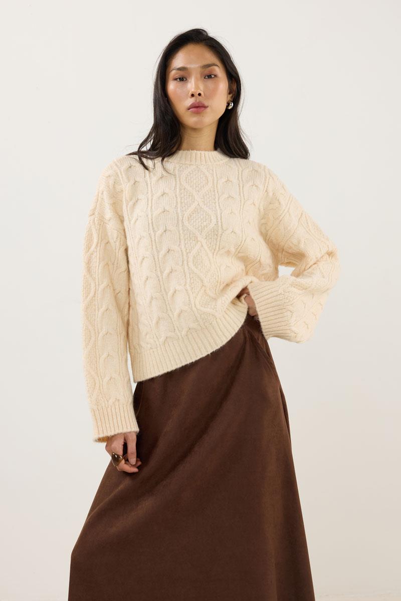 Saç Örgüsü Kazak Krem