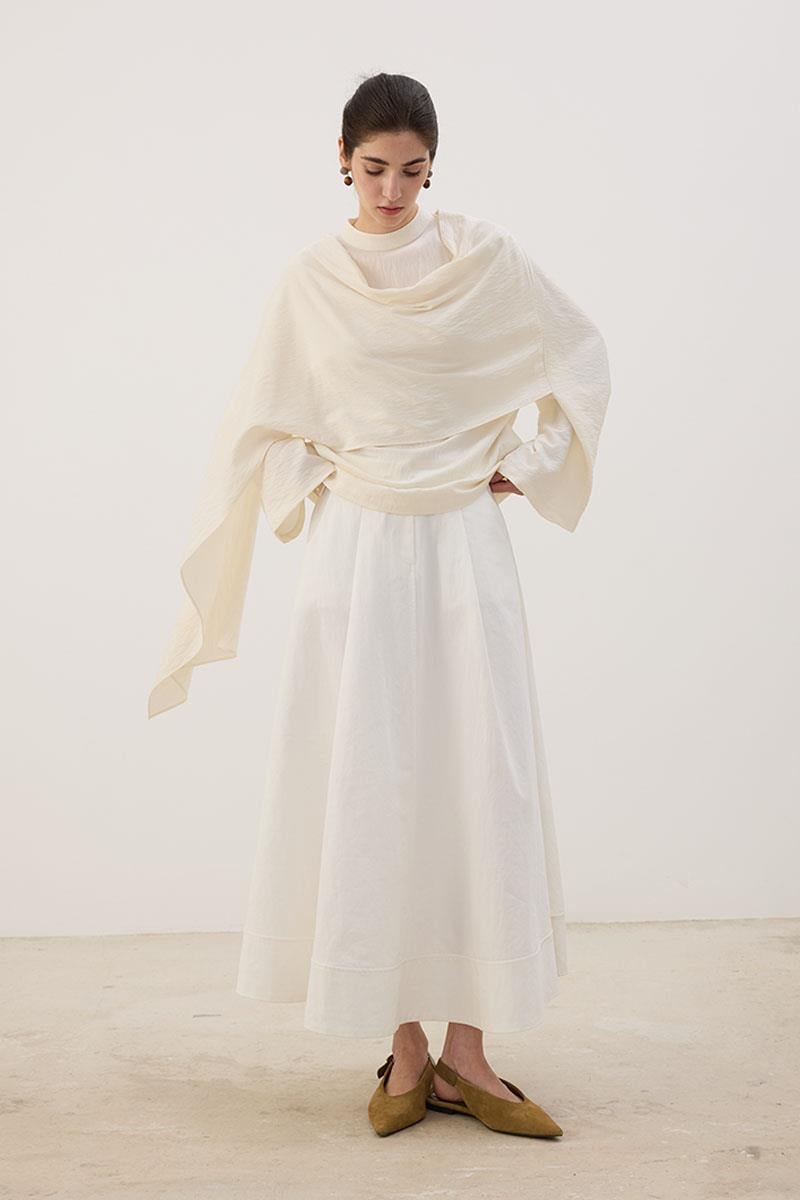 Şal Detaylı Bluz Ekru