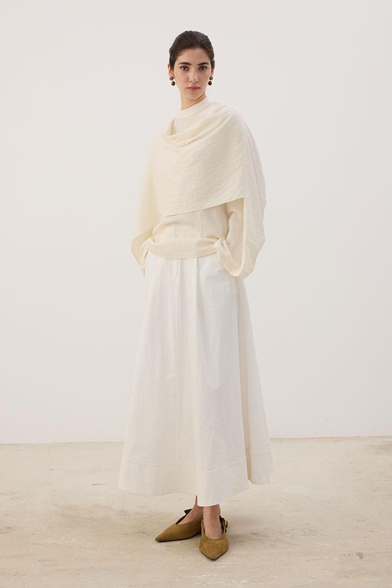 Şal Detaylı Bluz Ekru