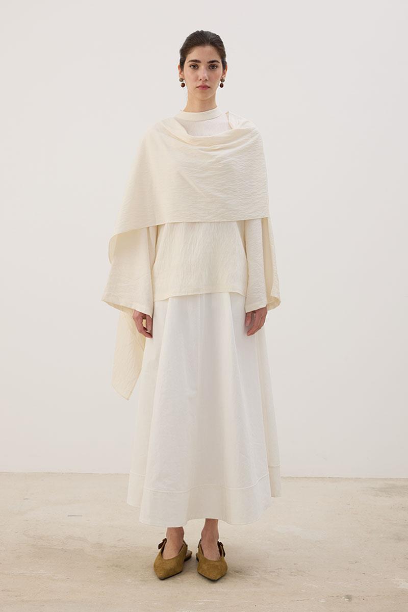 Şal Detaylı Bluz Ekru