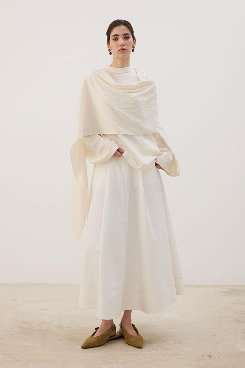 Şal Detaylı Bluz Ekru