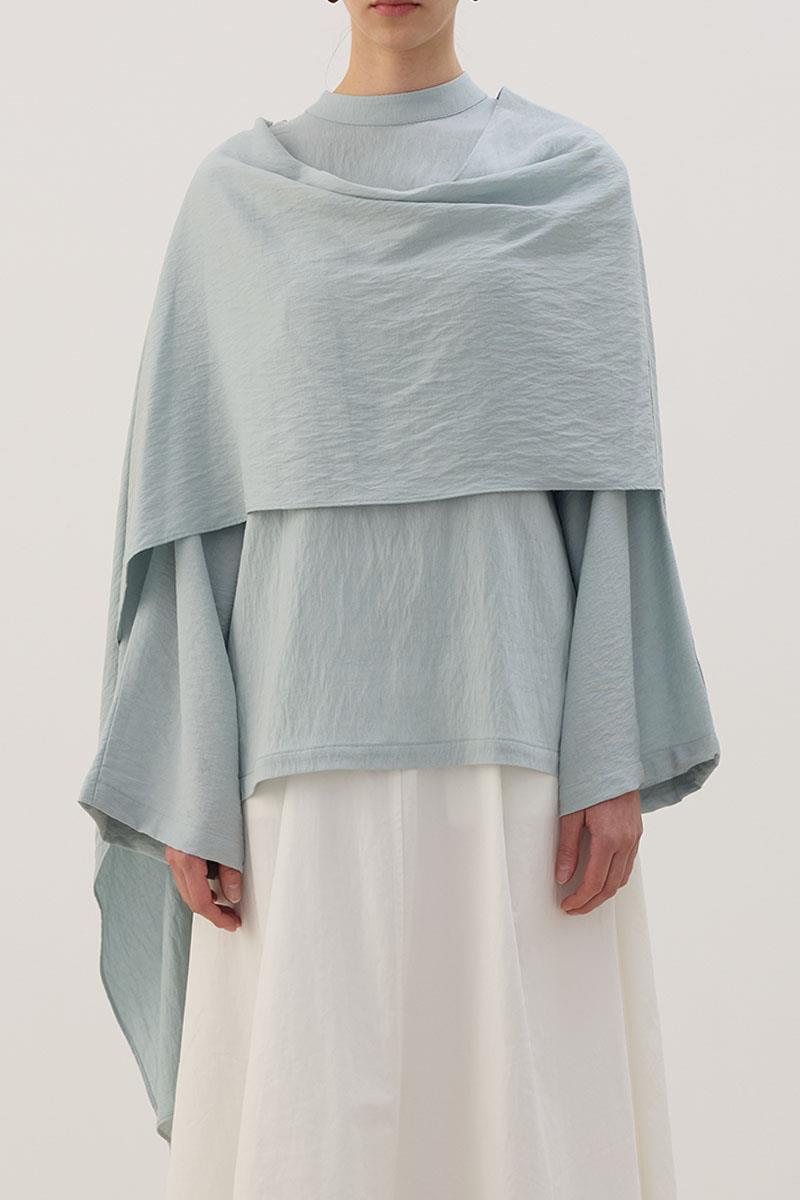 Şal Detaylı Bluz Soft Mavi