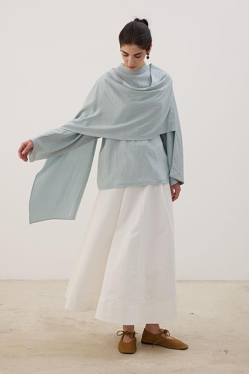 Şal Detaylı Bluz Soft Mavi