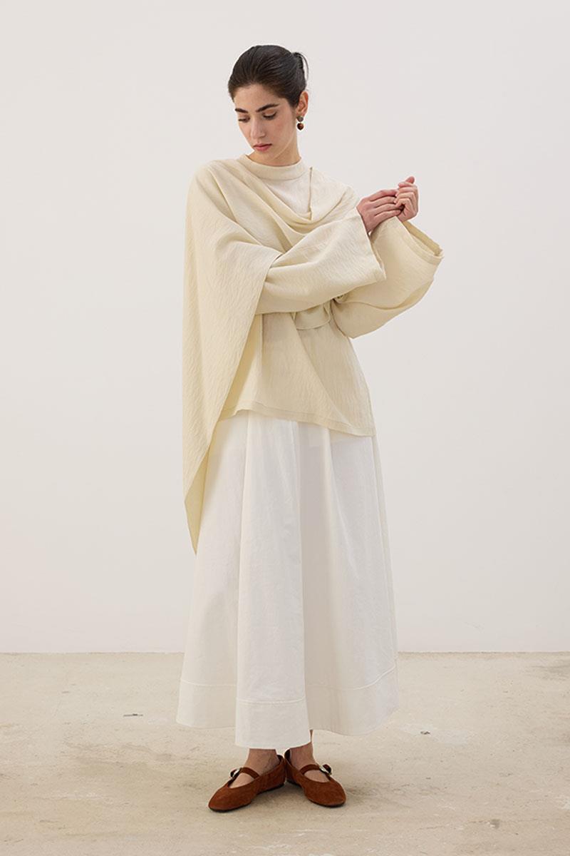 Şal Detaylı Bluz Tereyağ Sarısı