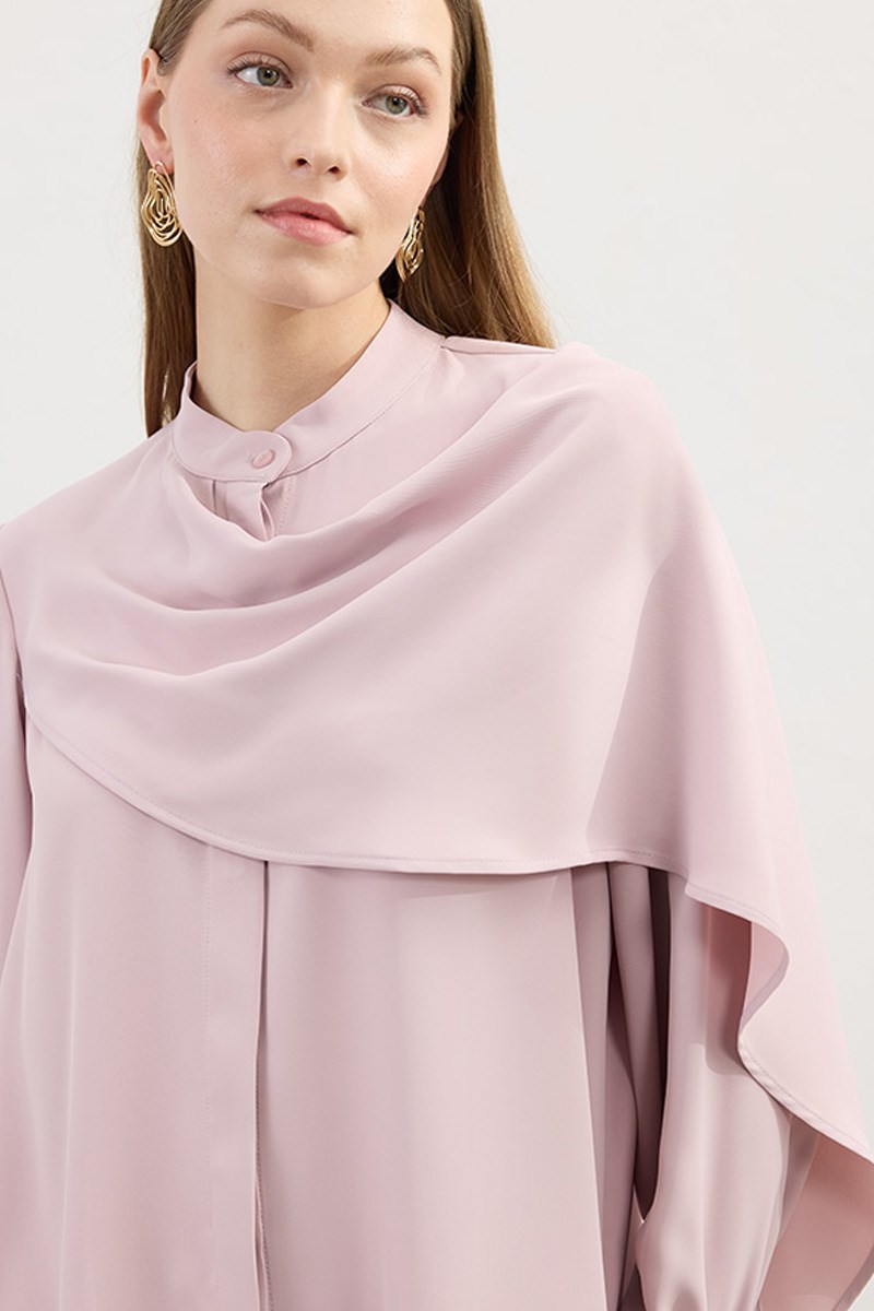 Şal Detaylı Gömlek Pudra