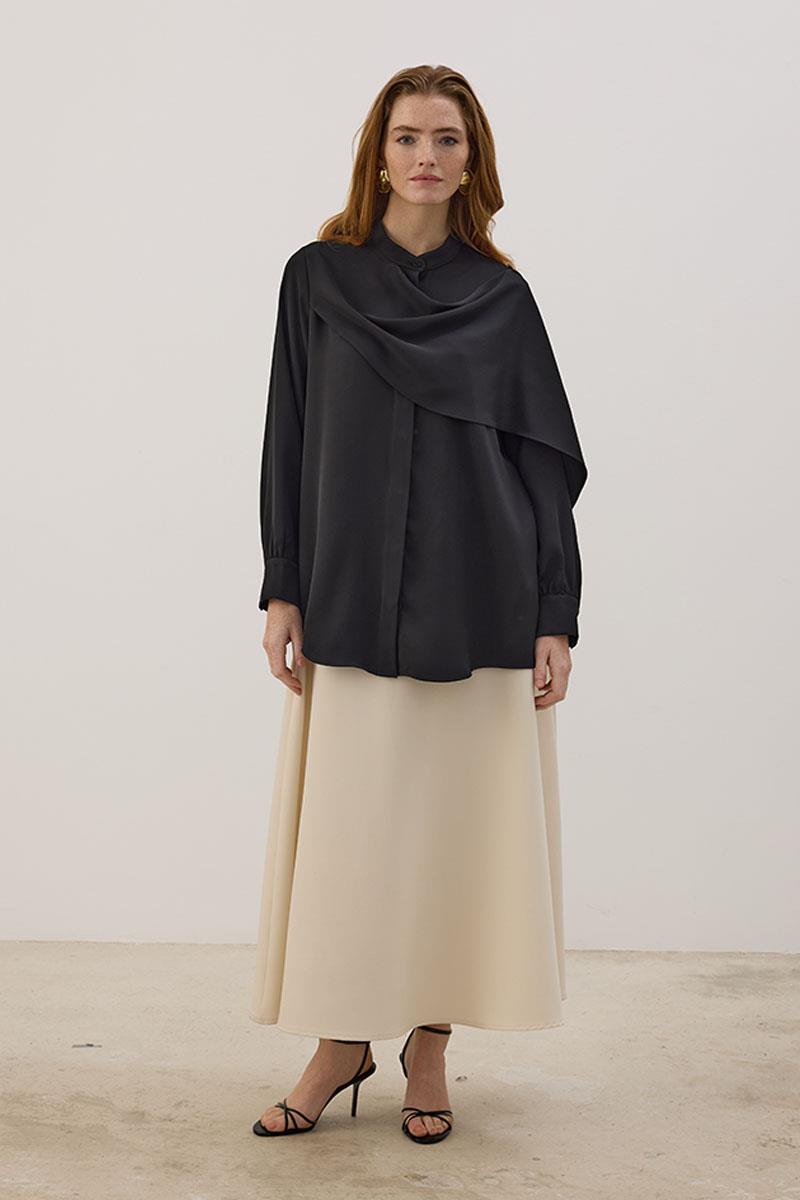 Şal Detaylı Gömlek Siyah