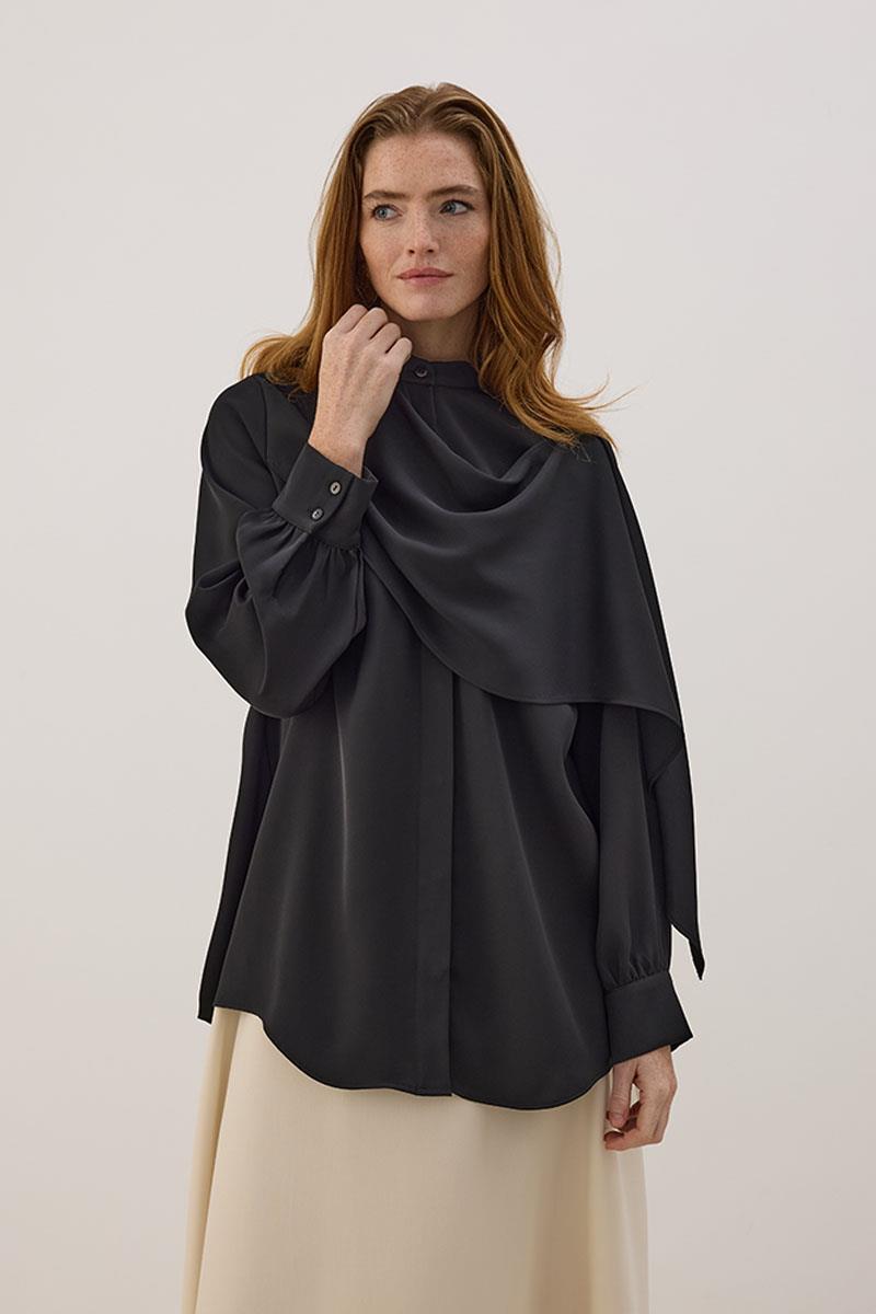 Şal Detaylı Gömlek Siyah