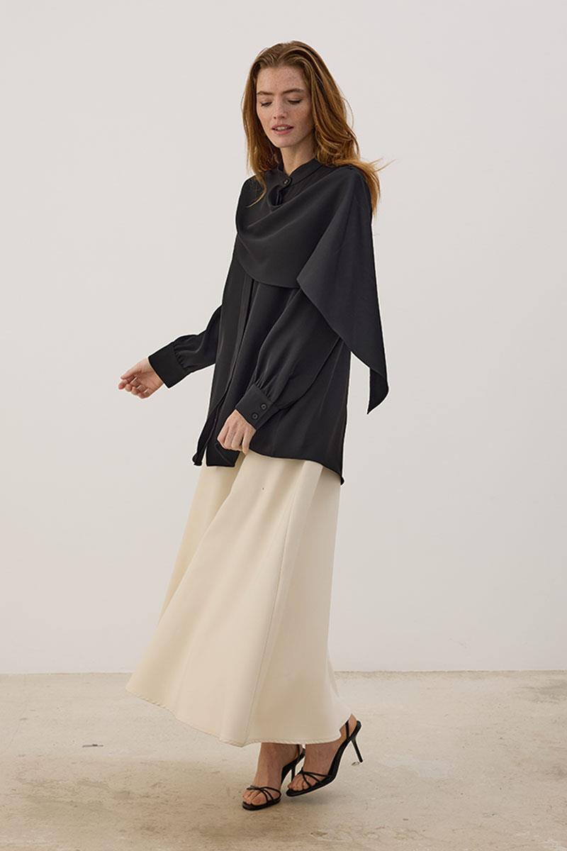 Şal Detaylı Gömlek Siyah