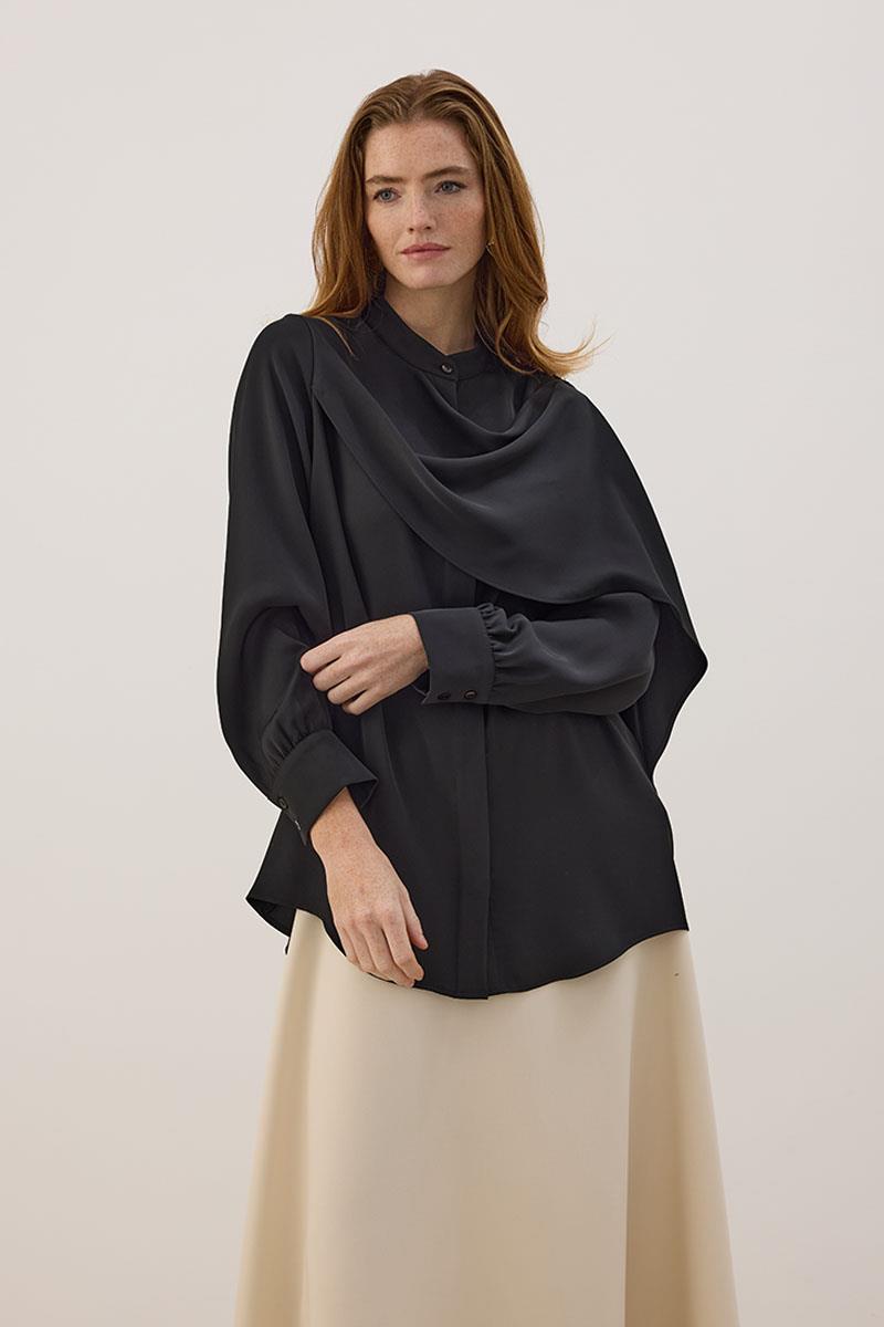 Şal Detaylı Gömlek Siyah