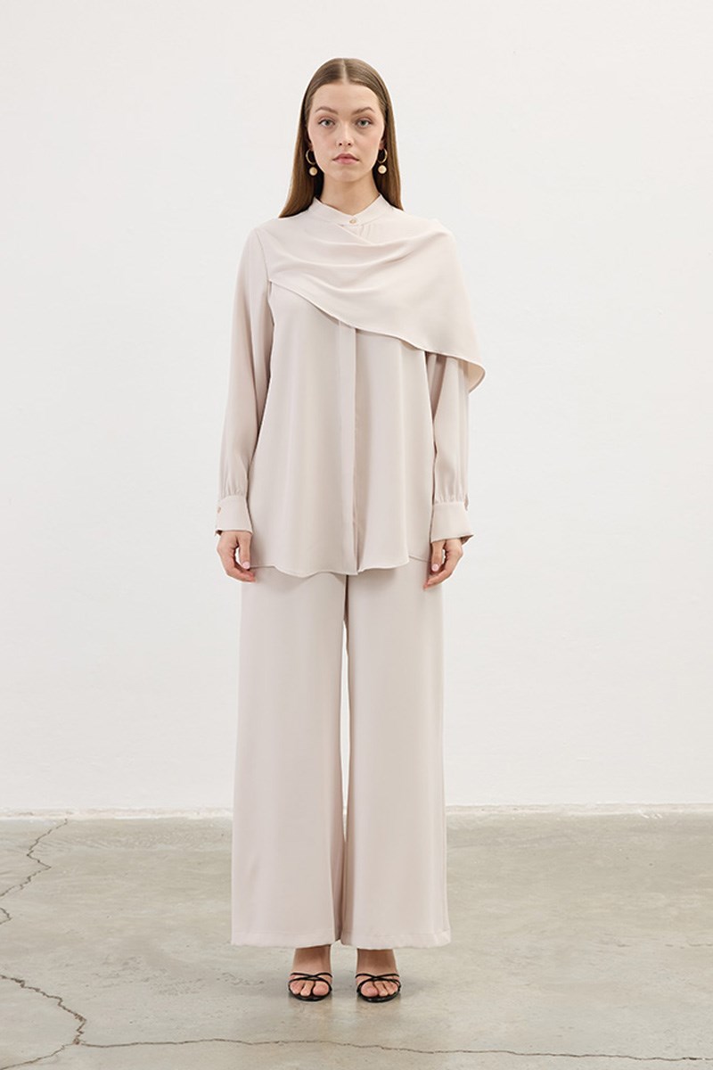 Şal Detaylı Gömlek Taş