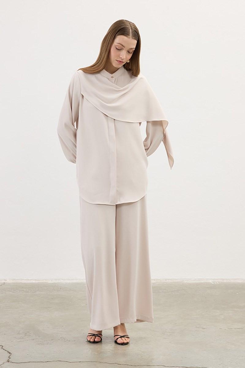 Şal Detaylı Gömlek Taş