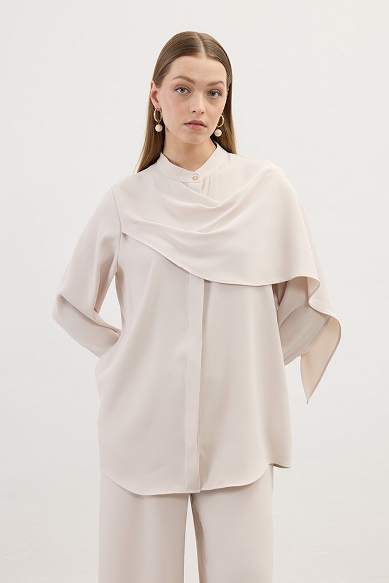 Şal Detaylı Gömlek Taş