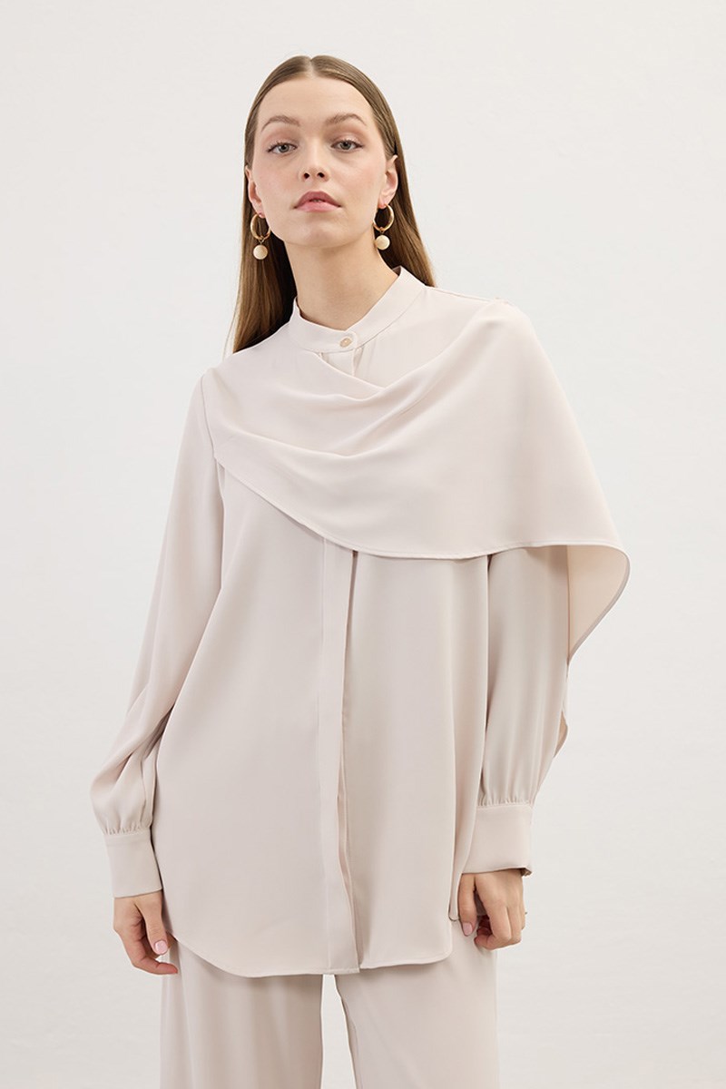 Şal Detaylı Gömlek Taş