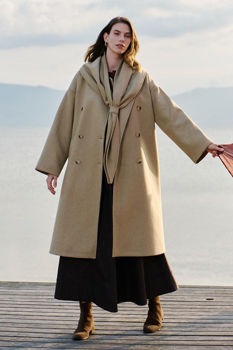 Şal Yaka Atkı Camel