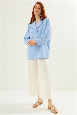 Şal Yaka Bluz Mavi
