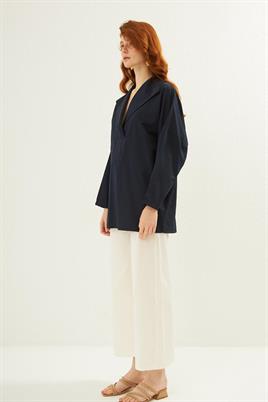 Şal Yaka Bluz Lacivert