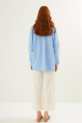 Şal Yaka Bluz Mavi