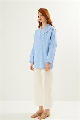 Şal Yaka Bluz Mavi