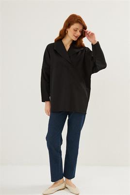 Şal Yaka Bluz Siyah