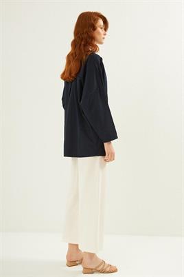 Şal Yaka Bluz Lacivert