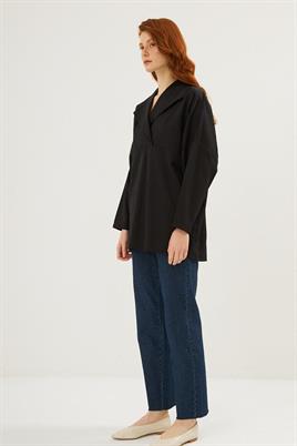 Şal Yaka Bluz Siyah