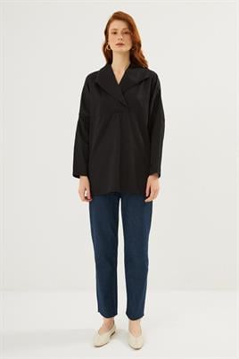 Şal Yaka Bluz Siyah