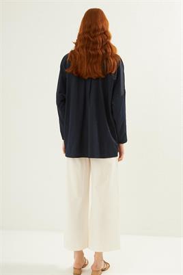 Şal Yaka Bluz Lacivert