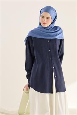 Sarmal Desenli Jakarlı Şal İndigo