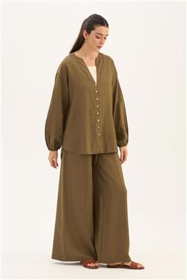 Sedef Düğmeli Bluz Haki