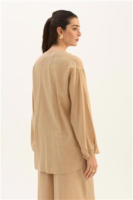 Sedef Düğmeli Bluz Bej