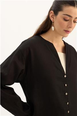 Sedef Düğmeli Bluz Siyah