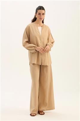 Sedef Düğmeli Bluz Bej
