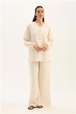 Sedef Düğmeli Bluz Ekru