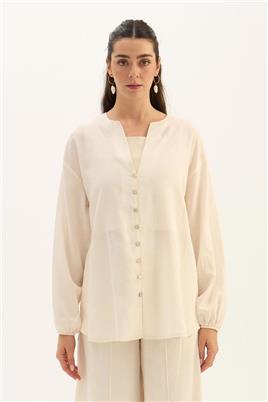 Sedef Düğmeli Bluz Ekru