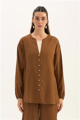 Sedef Düğmeli Bluz Toprak